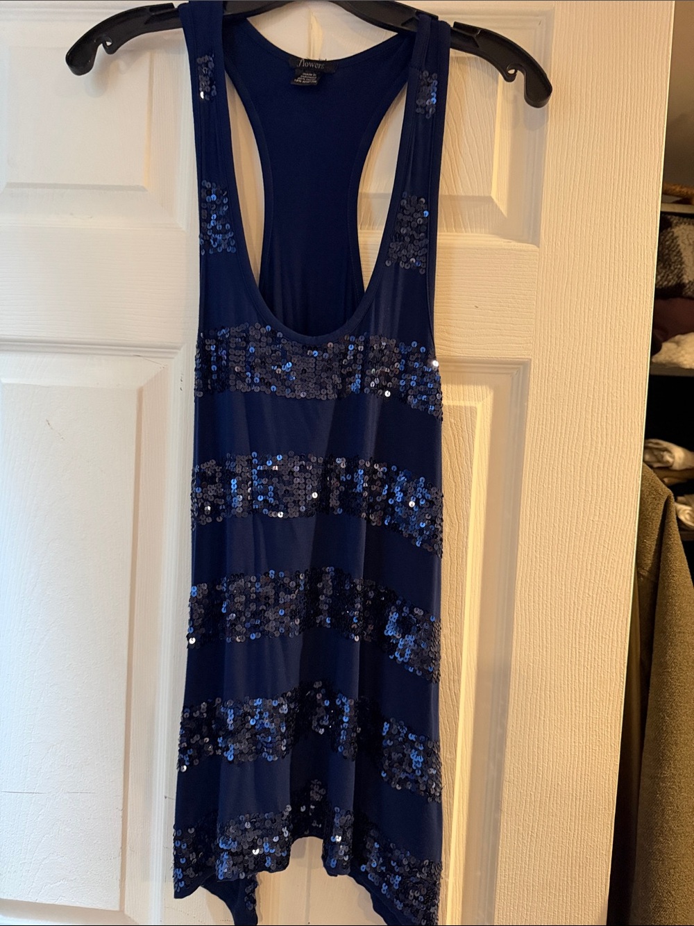 Sequin Striped Asymmetrical Tank Dress - Navy